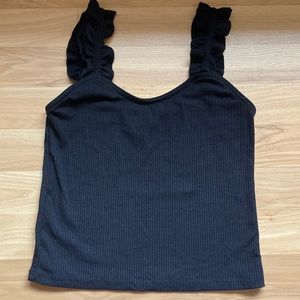 Womens Buckle Ruffle Sleeve Ribbed Crop Tank Size Medium